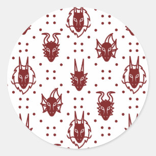 White and Red Crimson Fantasy Dragon Dot Pattern Classic Round Sticker