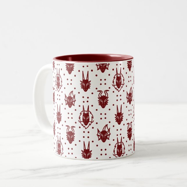 White and Red Crimson Fantasy Dragon Pattern Two-Tone Coffee Mug (Front Left)
