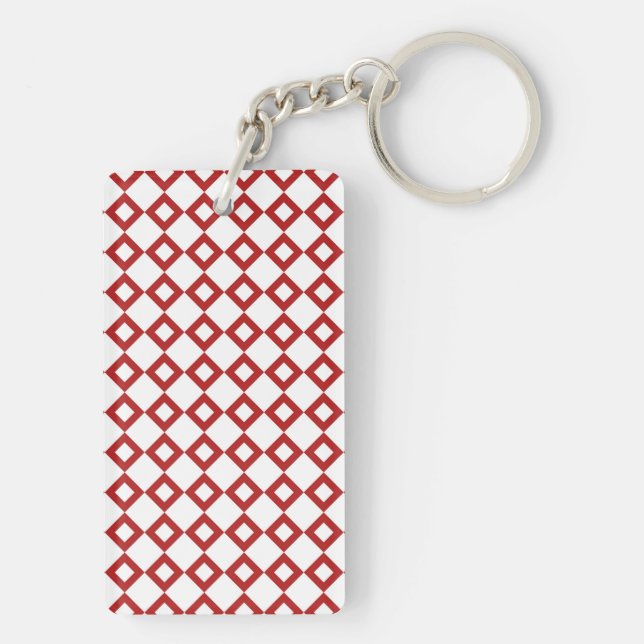 White and Red Diamond Pattern Key Ring (Back)