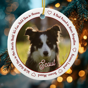 White and Red Dog Memorial Forever Loved Pet Loss  Ceramic Tree Decoration