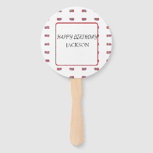 White and Red Fire Truck Birthday Hand Fan