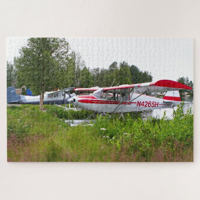 White and red float plane, Lake Hood, Alaska Jigsaw Puzzle (Horizontal)