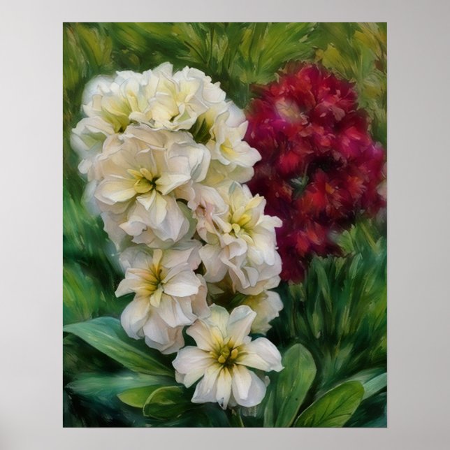 White and Red Flowers Garden Art Poster (Front)