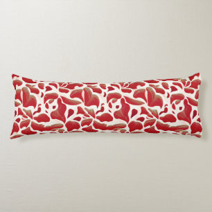 White and Red Flying Leaves Repeating Pattern Body Cushion