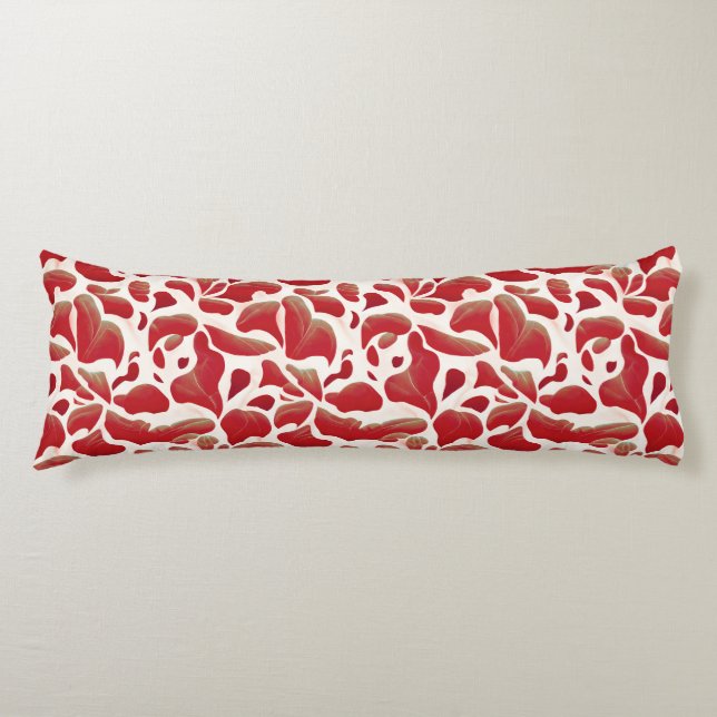 White and Red Flying Leaves Repeating Pattern Body Cushion (Front)