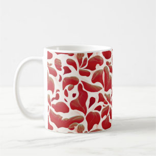 White and Red Flying Leaves Repeating Pattern Coffee Mug