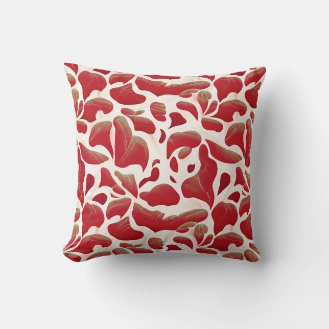White and Red Flying Leaves Repeating Pattern Cushion (Front)