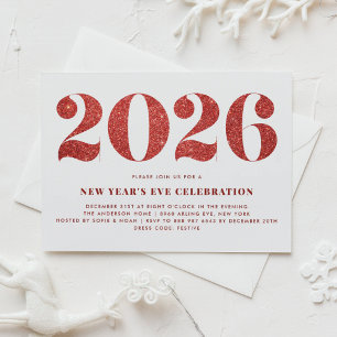 White and Red Glitter 2024 New Year's Eve Party Invitation