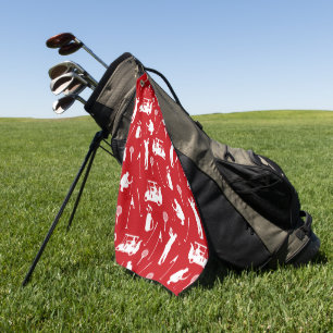 White and Red Golf Symbols Pattern Golf Towel