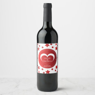 White And Red Heart And Stars Wine Label