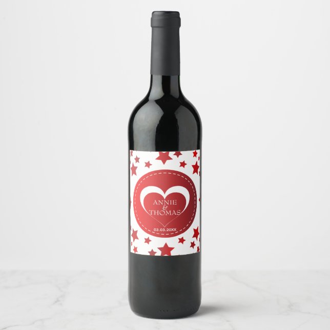 White And Red Heart And Stars Wine Label (Front)