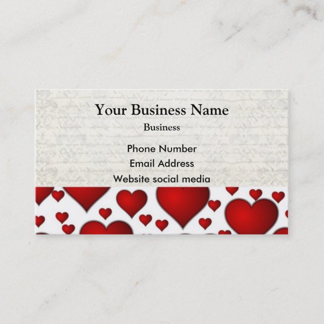White and red heart pattern business card (Front)