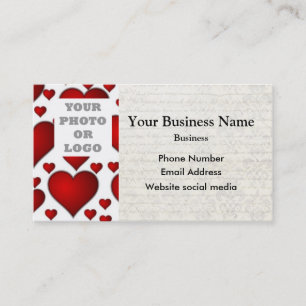 White and red heart pattern photo template business card