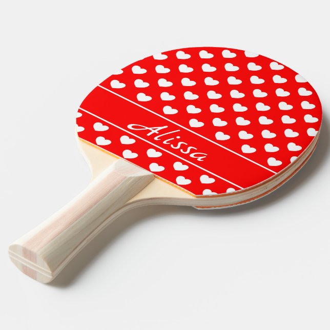 White And Red Hearts Pattern, Alissa Name Template Ping Pong Paddle (Front Angle)