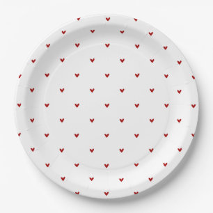White and Red Hearts Pattern Valentine's Day Paper Plate