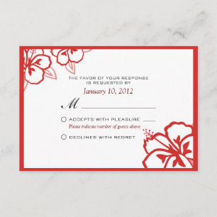 White and Red Hibiscus Flower Custom RSVP Card