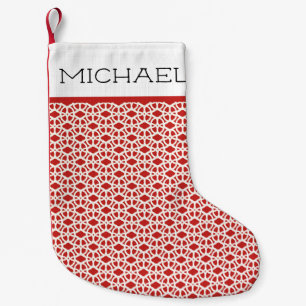 White and Red Lace Custom Name Small Christmas Stocking