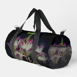 White And Red Lily Flowers Personalised Duffle Bag