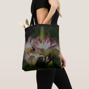 White And Red Lily Flowers  Tote Bag