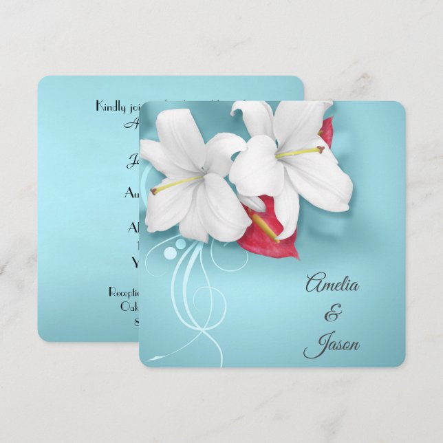 White and Red Lily Wedding  Invitation (Front/Back)