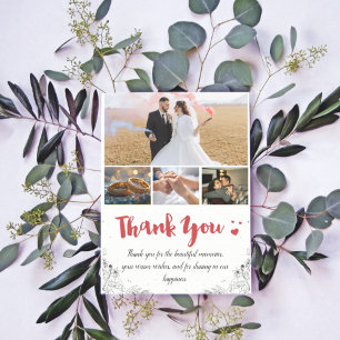 White and Red Miniamalist Thank you Wedding Card