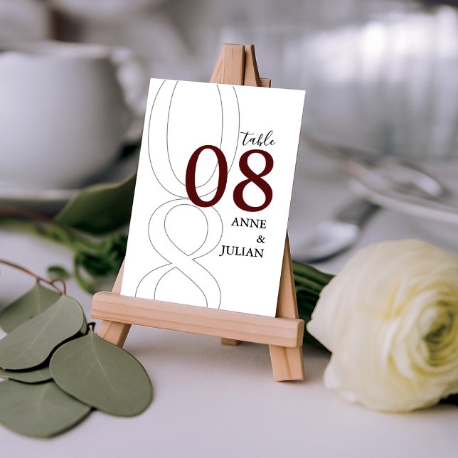 White and Red Modern Wedding Table Number Card  (Creator Uploaded)