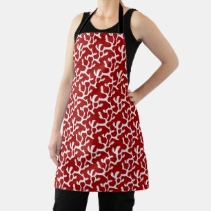 White And Red Organic Coral Reef Repeat Pattern Apron