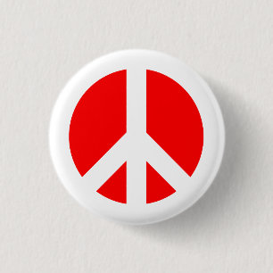 White and Red Peace Symbol Button