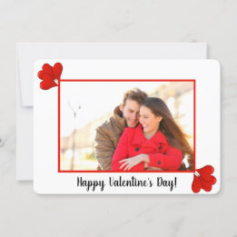 White and Red Photo with Red Heart Shaped Balloons Holiday Card