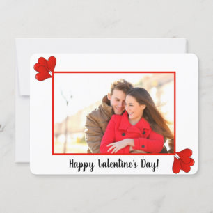 White and Red Photo with Red Heart Shaped Balloons Holiday Card