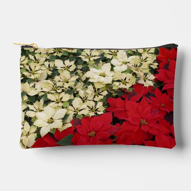 White and Red Poinsettias I Holiday Floral Accessory Pouch (Front)