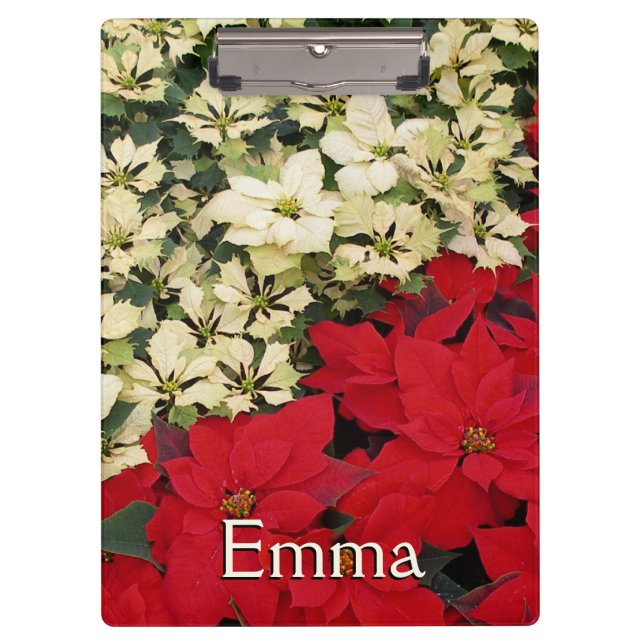 White and Red Poinsettias I Holiday Floral Clipboard (Front)
