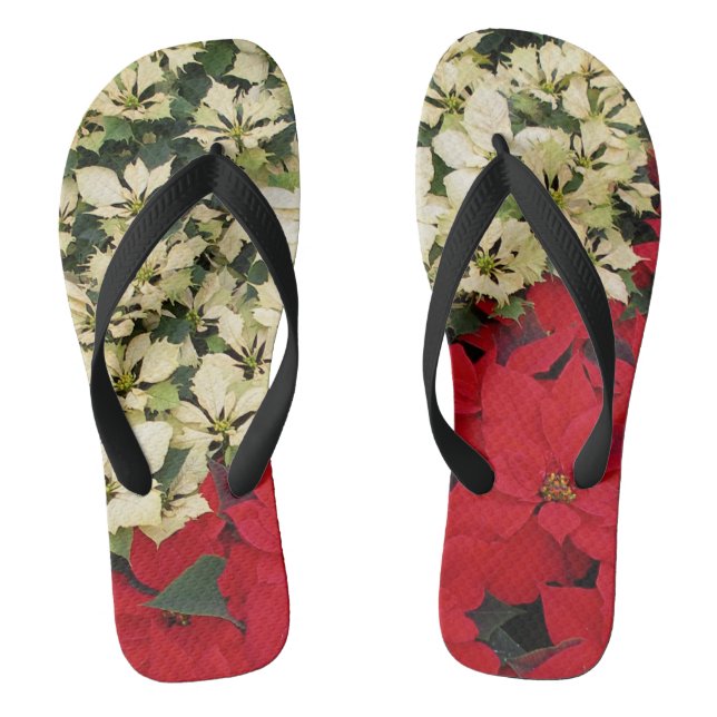 White and Red Poinsettias I Holiday Floral Flip Flops (Footbed)