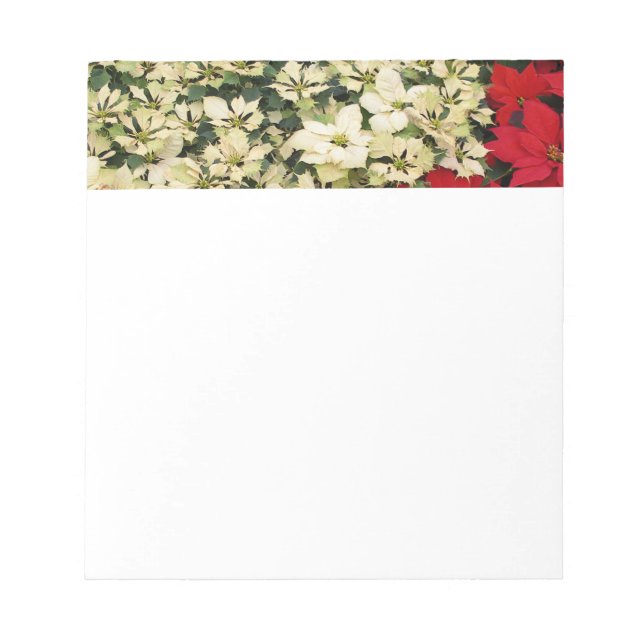 White and Red Poinsettias I Holiday Floral Notepad (Front)