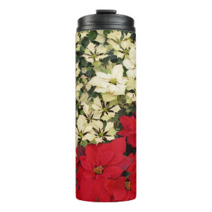 White and Red Poinsettias I Holiday Floral Thermal Tumbler