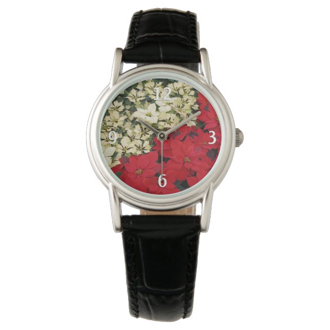 White and Red Poinsettias I Holiday Floral Watch (Front)
