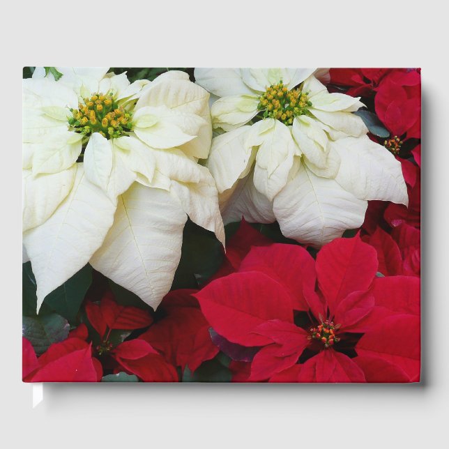 White and Red Poinsettias II Christmas Holiday Guest Book (Front)