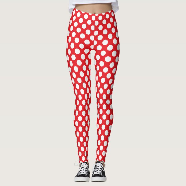 White and Red Polka Dot Leggings (Front)