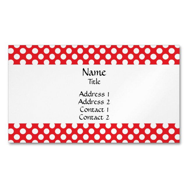 White and Red Polka Dot Magnetic Business Card (Front)