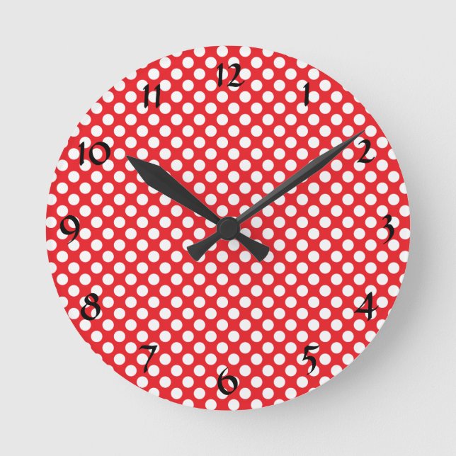 White and Red Polka Dot Round Clock (Front)