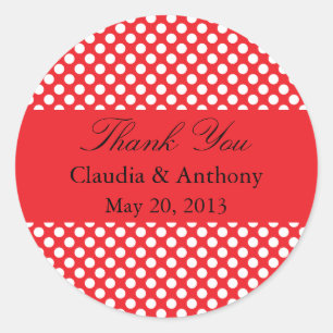White and Red Polka Dot Wedding Thank You Classic Round Sticker