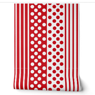 White and Red Polka Dots Striped Custom Colours Wallpaper
