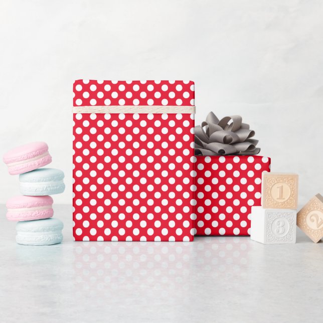White and Red Polka Dots  Wrapping Paper (Baby Shower)