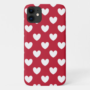 White and red polka hearts iPhone 11 case