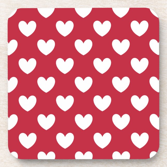 White and red polka hearts coaster (Front)