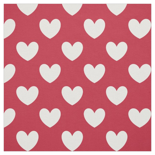 White and red polka hearts fabric (Swatch)