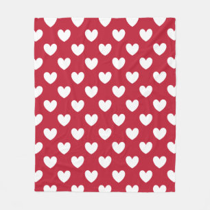 White and red polka hearts fleece blanket
