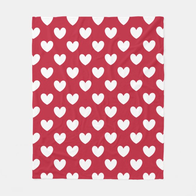White and red polka hearts fleece blanket (Front)