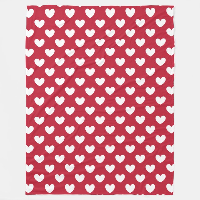 White and red polka hearts fleece blanket (Front)