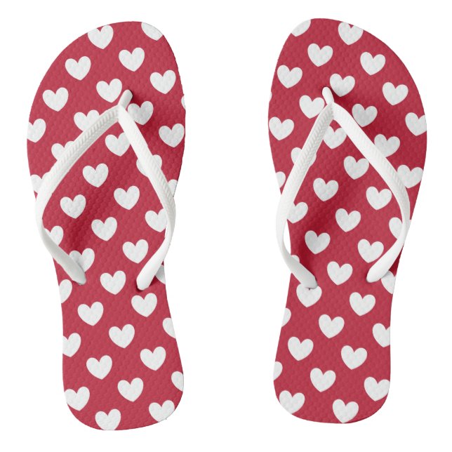 White and red polka hearts flip flops (Footbed)